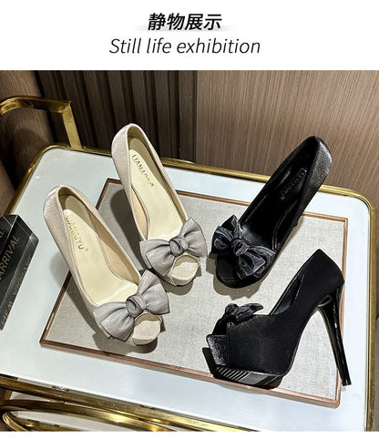 Peep Platform Stiletto Bow Pumps Toe