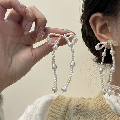 Bow Faux Pearl Dangle Earring