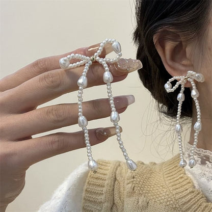 Bow Faux Pearl Dangle Earring
