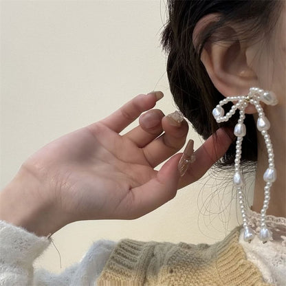 Bow Faux Pearl Dangle Earring