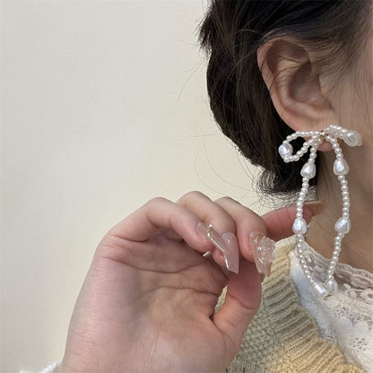 Bow Faux Pearl Dangle Earring