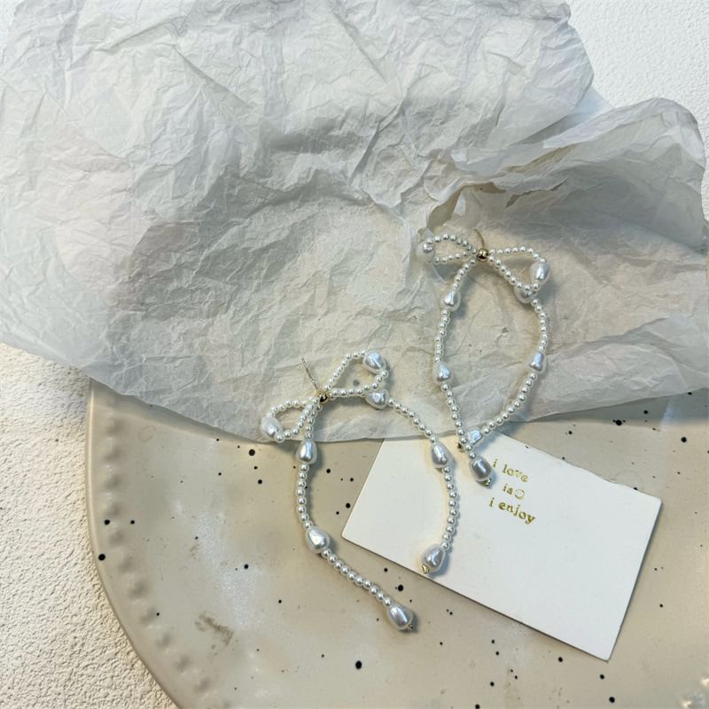 Bow Faux Pearl Dangle Earring