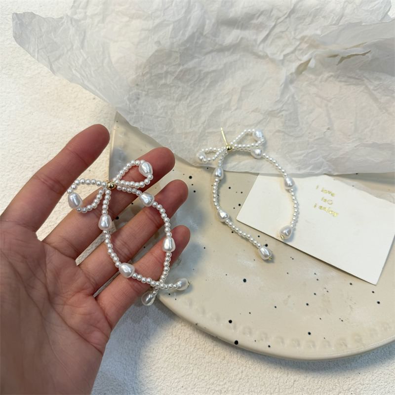 Bow Faux Pearl Dangle Earring