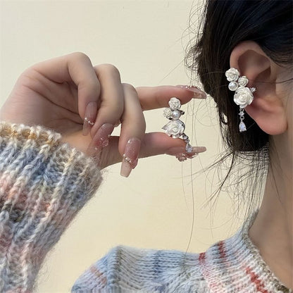 Floral Faux Pearl Alloy Ear Cuff
