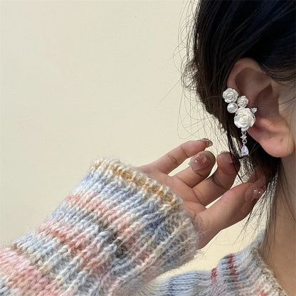 Floral Faux Pearl Alloy Ear Cuff