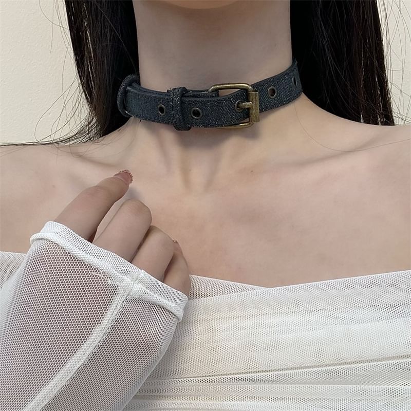 Buckled Denim Choker