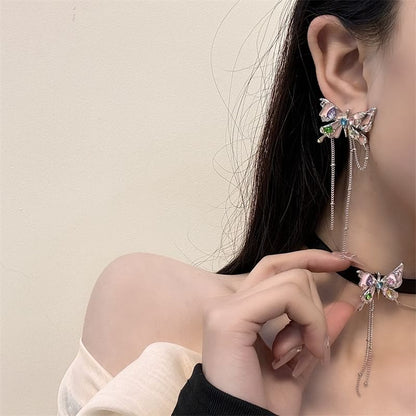 Choker Faux Leather Butterfly / Alloy Earring Threader