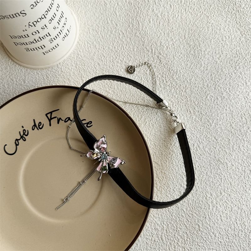 Choker Faux Leather Butterfly / Alloy Earring Threader