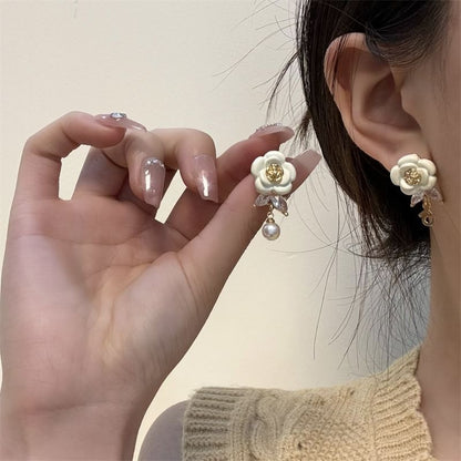 Drop Faux Earring Alloy Pearl Floral