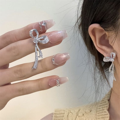 Rhinestone Earring Alloy Bow Dangle