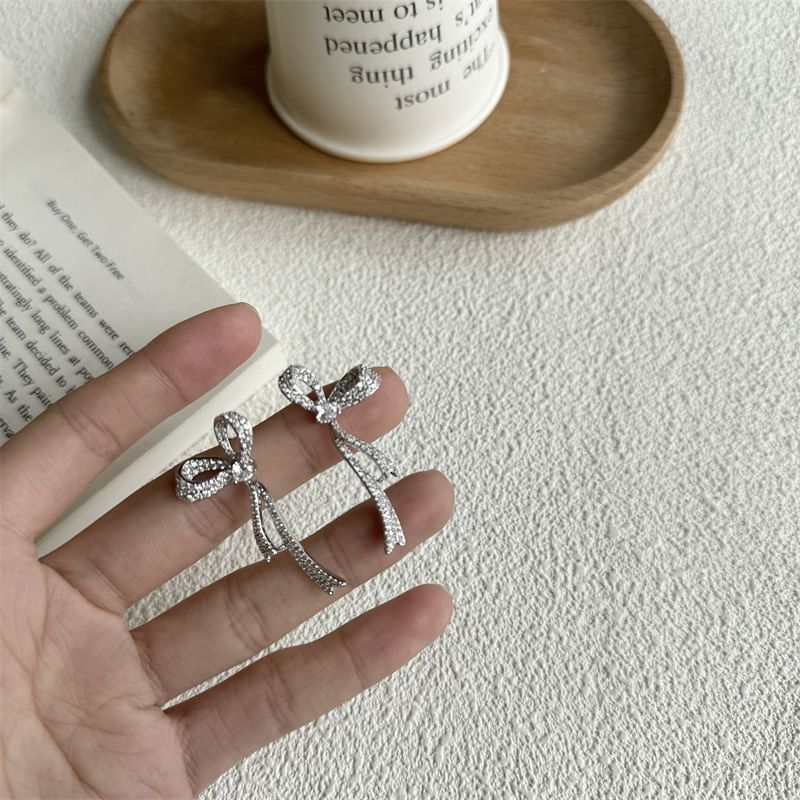 Rhinestone Earring Alloy Bow Dangle