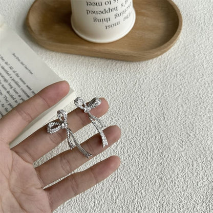 Rhinestone Earring Alloy Bow Dangle