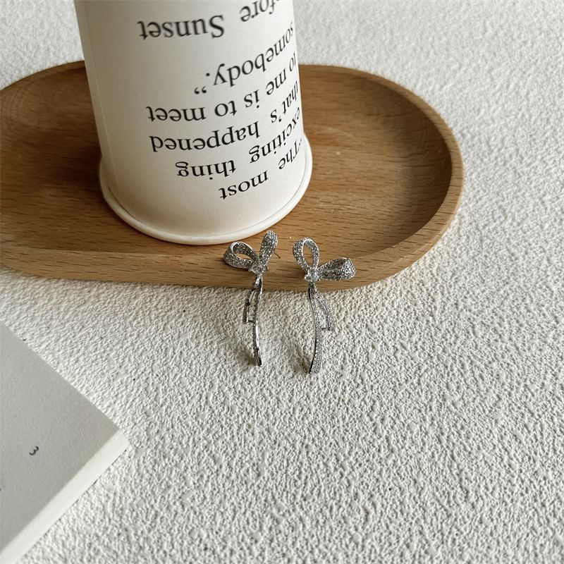 Rhinestone Earring Alloy Bow Dangle
