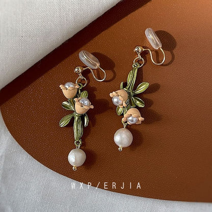 Floral Earring Pearl Freshwater Alloy Dangle