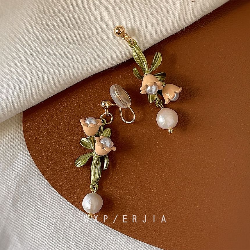 Floral Earring Pearl Freshwater Alloy Dangle
