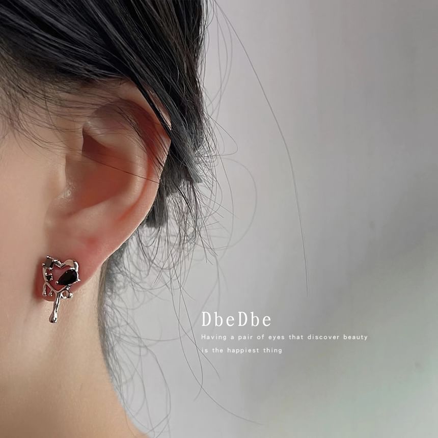 Earring Heart Stud Melting Rhinestone Alloy