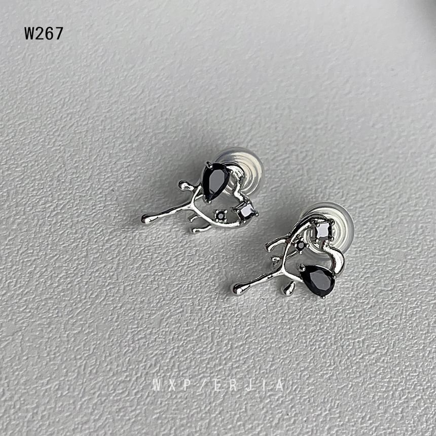 Earring Heart Stud Melting Rhinestone Alloy