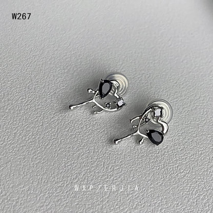 Earring Heart Stud Melting Rhinestone Alloy