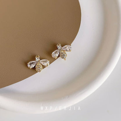 Earring Stud Alloy Bee Rhinestone