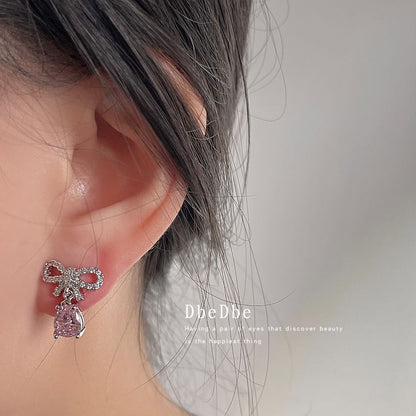 Bow Rhinestone Alloy Drop Earring