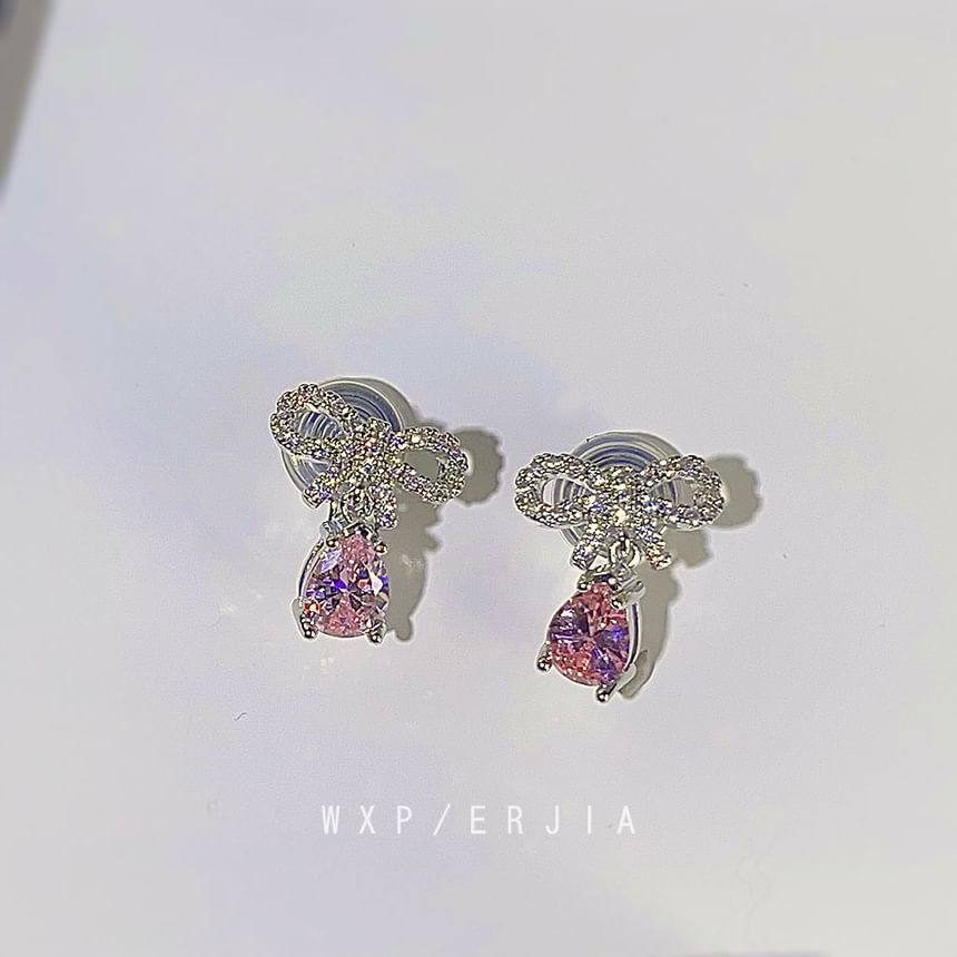 Bow Rhinestone Alloy Drop Earring