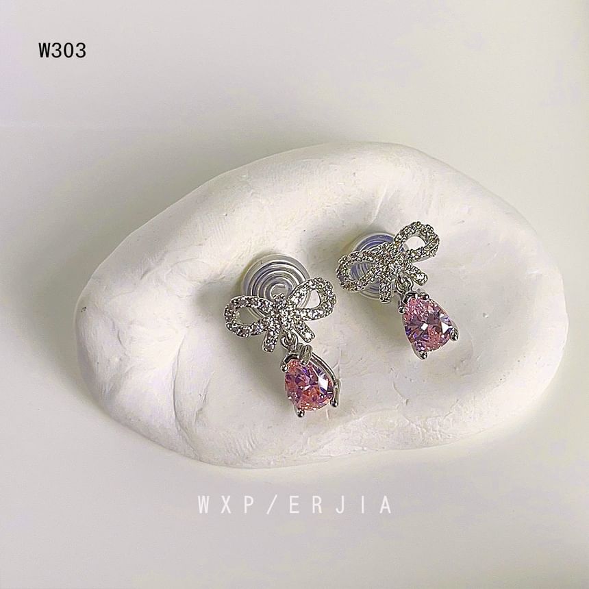 Bow Rhinestone Alloy Drop Earring