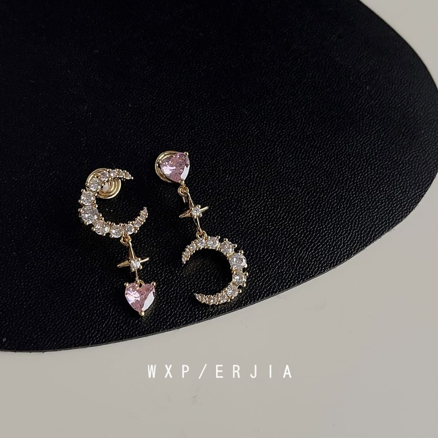 Alloy Star Earring Moon Dangle Asymmetrical Rhinestone