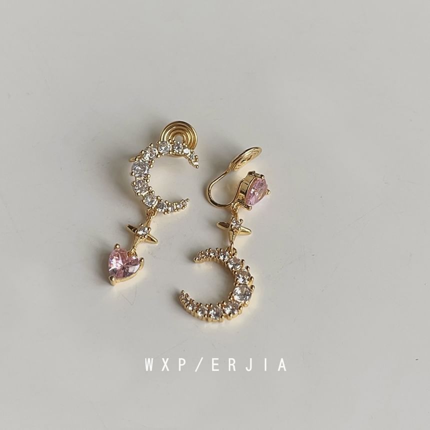 Alloy Star Earring Moon Dangle Asymmetrical Rhinestone