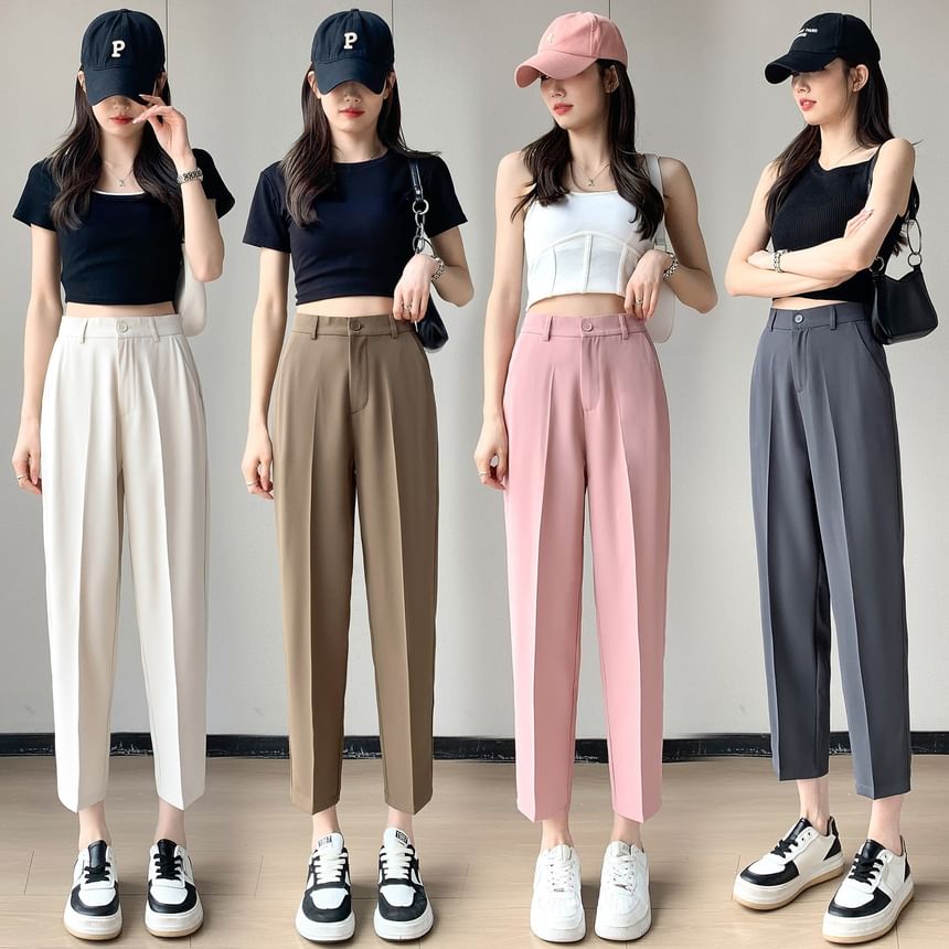 High-Rise Plain Straight Leg Suit Pants (Various Designs)