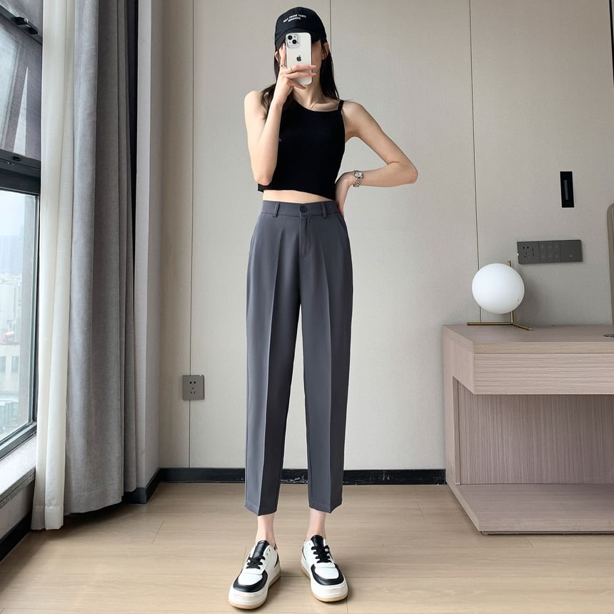 High-Rise Plain Straight Leg Suit Pants (Various Designs)