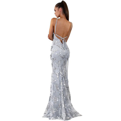 Spaghetti Strap Floral Print Mermaid Evening Gown