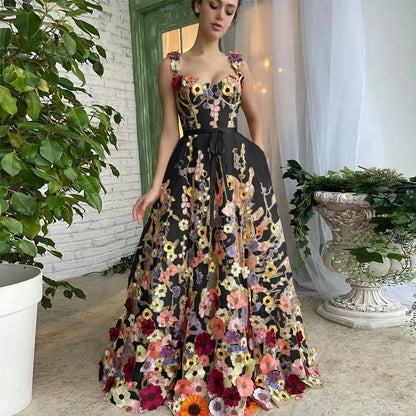 Floral A-Line Gown Wide Evening Strap
