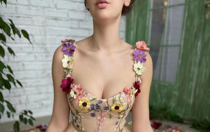 Floral A-Line Gown Wide Evening Strap