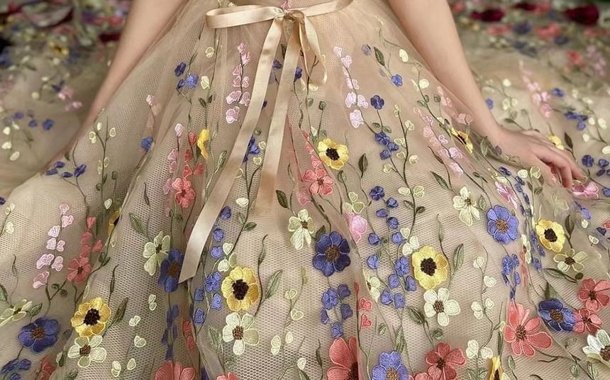 Floral A-Line Gown Wide Evening Strap