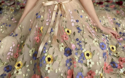 Floral A-Line Gown Wide Evening Strap