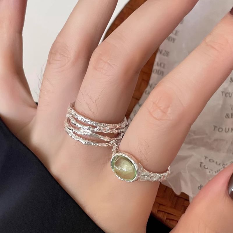 Faux Gemstone Textured Alloy Open Ring / Layered Alloy Open Ring