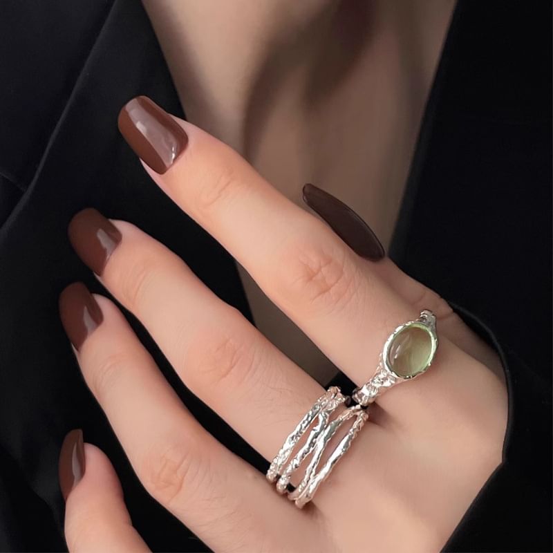 Faux Gemstone Textured Alloy Open Ring / Layered Alloy Open Ring