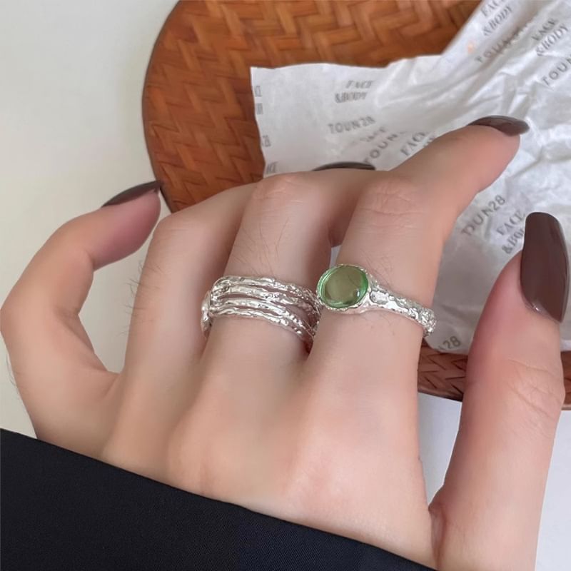 Faux Gemstone Textured Alloy Open Ring / Layered Alloy Open Ring