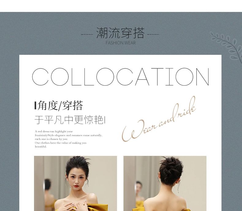 Evening Open Back Gown Mermaid Bow Off-Shoulder Sequin Accent