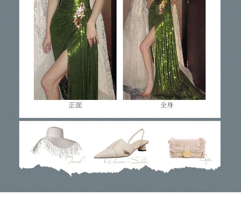 Ruched Trained Gown Evening Mermaid Sequin Strapless Slit