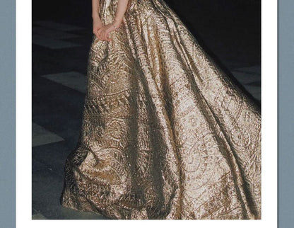 Patterned A-Line Gown Jacquard Strapless Evening