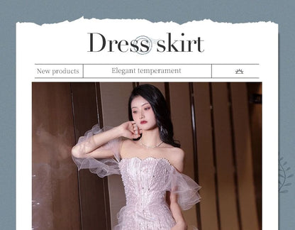 Mermaid Pearl Off-Shoulder Gown Accent Panel Evening Faux Mesh Sequin