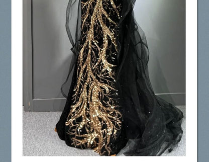 Panel Sequin Halter Shoulder Neck Gown Fringed Evening Mesh Mermaid Cold