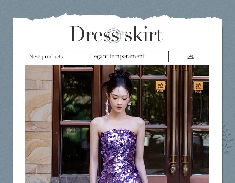 Plain Mermaid Sequin Evening Gown Strapless