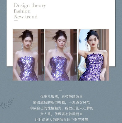 Plain Mermaid Sequin Evening Gown Strapless