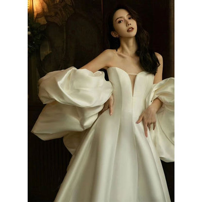Set: Satin A-Line Ball Strapless + Gown Plain Trained Shawl Sweetheart Neckline