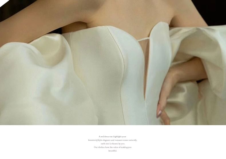 Set: Strapless Sweetheart Neckline Plain Trained Satin A-Line Ball Gown + Shawl