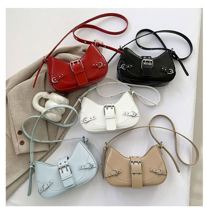 Buckled Faux Leather Crossbody Bag