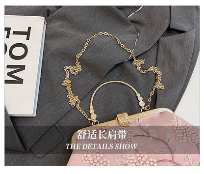 Flower Embroidered Chain Strap Crossbody Bag