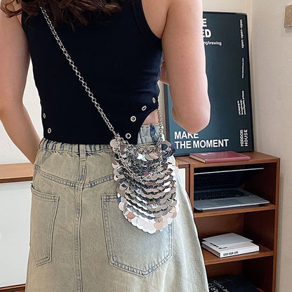 Sequin Chain Strap Crossbody Bag